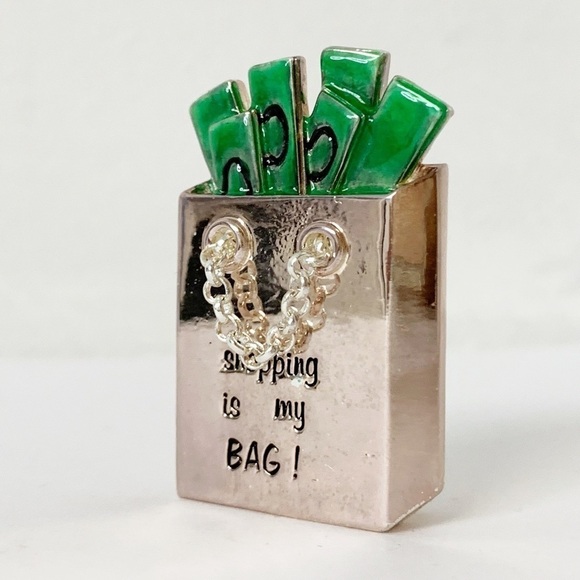 Vintage Jewelry Signed Danecraft Adorable Shopping is my Bag Pin Brooch - Picture 1 of 10